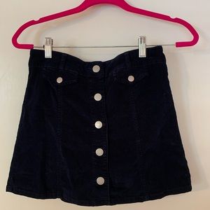 High-Waisted Navy Corduroy Button-up Skirt